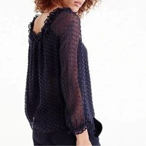 J. CREW NAVY BLUE SWISS DOT LONG SLEEVE BLOUSE WOMENS SZ MEDIUM
